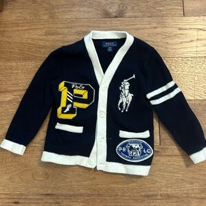 Polo Ralph Lauren navy and white varsity sweater jacket, size 3T